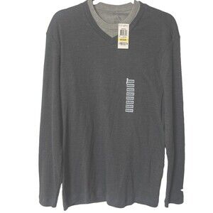 JA John Ashford Mens M Gray Thermal V Neck Cotton Long Sleeves Pullover Shirt